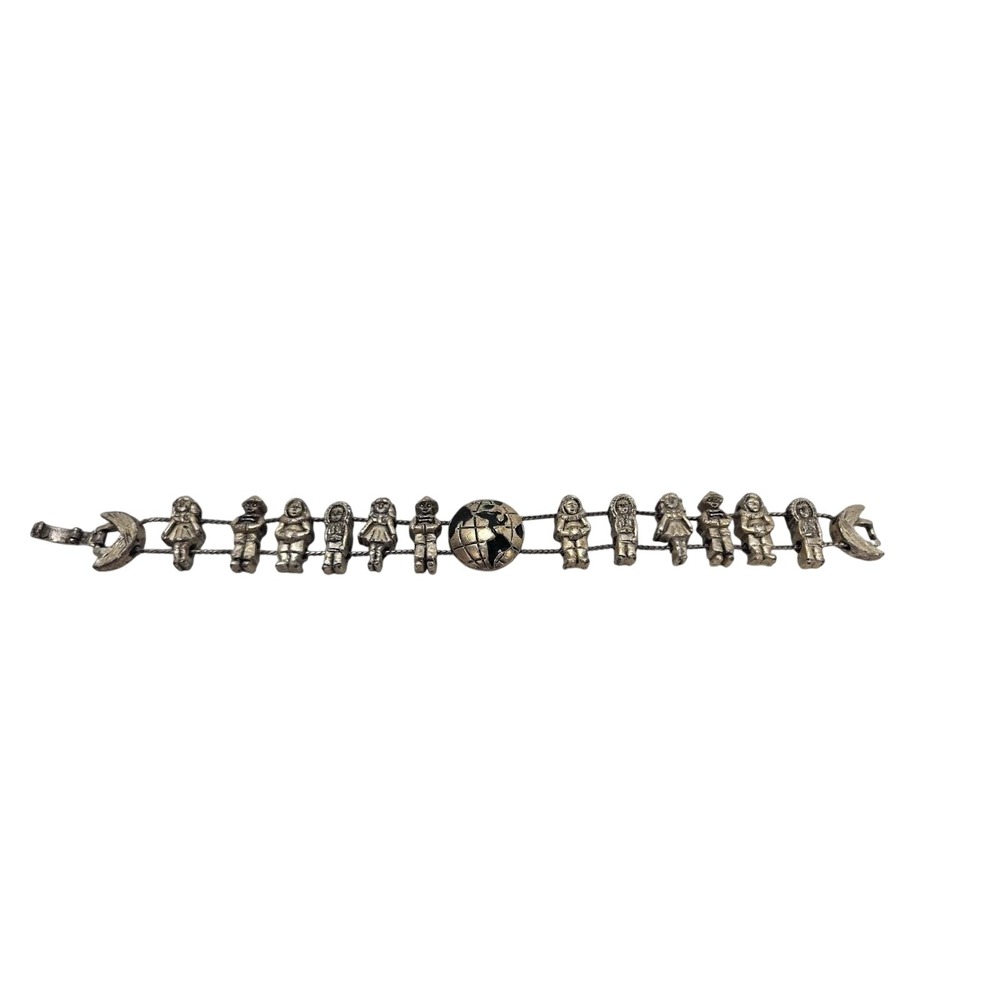 Children Of The World Link Bracelet Women 7.5 Silver It's A Small World Folk Art